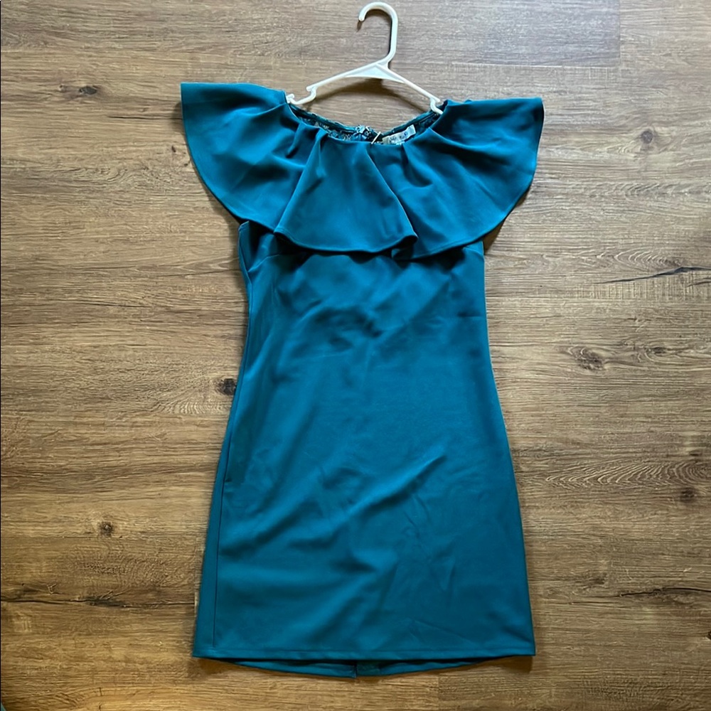 Elegant Teal Off-Shoulder Dress